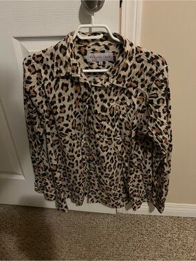 Peau De Loup Leopard Print Shirt - Tan, Black, Brown upcycled cotton size. 14